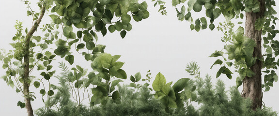 Set Forest plants and trees including climbing vines on a transparent background with clipping path