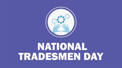 National Tradesmen Day banner design with geometric shapes and vibrant colors on a horizontal background.