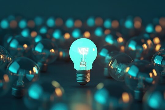 Hand-holding lightbulb with brain on bokeh background for creative and smart thinking idea concept. Beautiful simple AI generated image