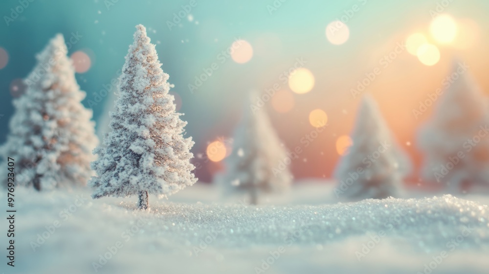 Aufkleber snow-covered trees create a magical winter atmosphere while soft lights twinkle in the backdrop at d