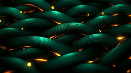 Obraz premium Green and gold swirling Celtic knot pattern, intricate and seamless, digital art, metallic highlights, dark background, illuminated lines, futuristic aesthetic.