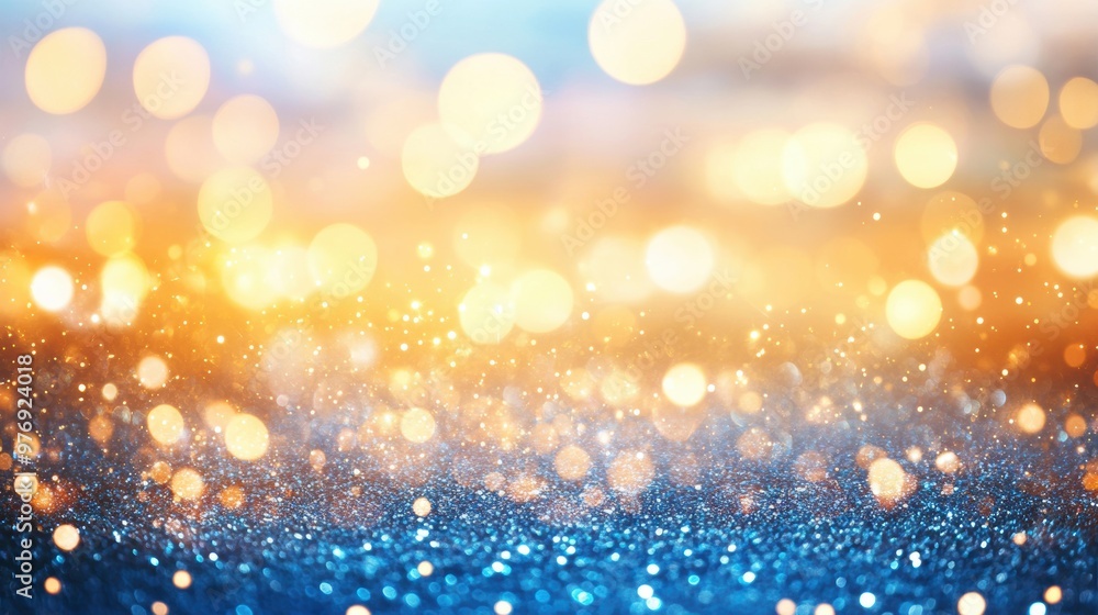 Poster a captivating blend of golden and blue bokeh lights sparkles in the background, adding a magical tou