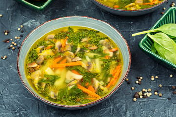 Mushroom spinach soup with spices.