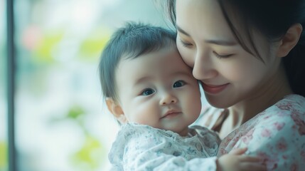 Fototapeta premium Asian mother with her baby tender moment