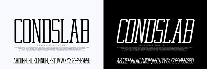 Reguler Condensed Slab Font, Alphabet Modern style for, Technology,Fashion,Urban,Brand, Movie. Typeface,Uppercase and Number. Vector illustration