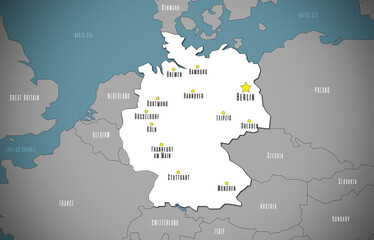 Fototapeta premium Map of Germany. The capital and major cities are marked.