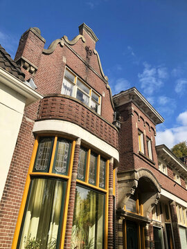 Historic facades at Oude Pekela Groningen Netherlands.