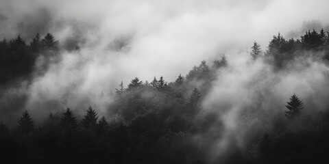 dense fog rolling through a forest 