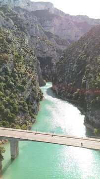 Drone view of river and rocky canyon landscape