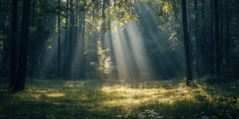 Fototapeta premium forest clearing bathed in sunlight 