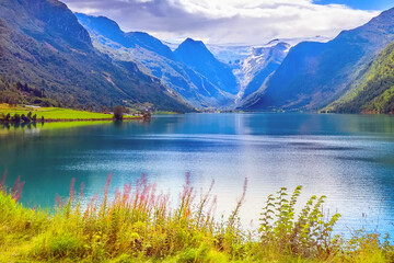 Norway fjord and glacier landscape