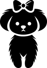 Minimalist illustration of a puppy with a bow. Pet art for veterinary clinic or petshop