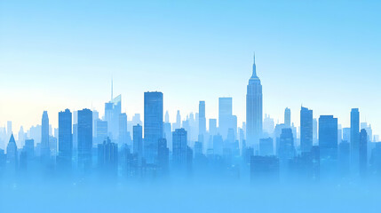 Obraz premium A hazy skyline of a modern city with tall skyscrapers reaching towards the sky.