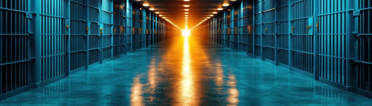 Escape the Shadows - A Dramatic Prison Break Through Twisting Corridors at Night with Copy Space for Text