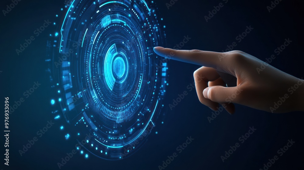 Poster hand interacting with a digital interface