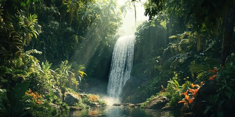 waterfall hidden in a tropical jungle 