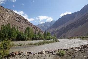 Landscape along the Bartang River in the Gorno-Badakhshan region in Tajikistan