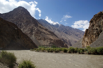 Landscape along the Bartang River in the Gorno-Badakhshan region in Tajikistan