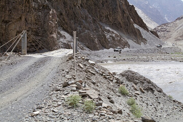 Landscape along the Bartang River in the Gorno-Badakhshan region in Tajikistan