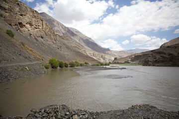 Landscape along the Bartang River in the Gorno-Badakhshan region in Tajikistan