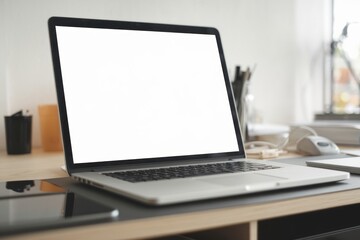 Blank Laptop Screen mockup on Office Desk