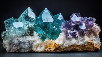 Cluster of  Amethyst and Aquamarine Crystals