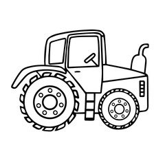 Obraz premium Vector doodle. Cartoon drawing of a tractor. farm vehicles. Children's coloring page