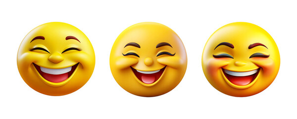 Fototapeta premium set of happy laughing emoticon in 3d style isolated on transparent background
