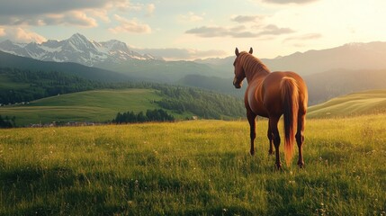 Obraz premium Horse on a Mountain Meadow