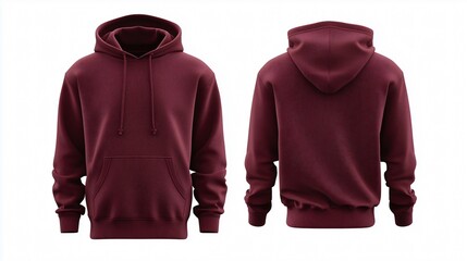 Blank maroon hoodie sweatshirt long sleeve, hoody with hood for your design mockup