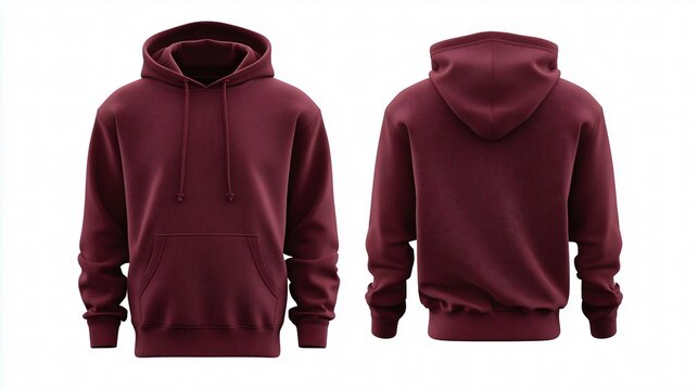Blank maroon hoodie sweatshirt long sleeve, hoody with hood for your design mockup