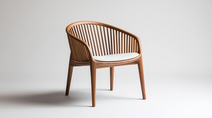 Elegant bamboo chair with sleek lines, designed for a minimalist sustainable bedroom with eco-friendly textiles, bamboo chair, eco-conscious interior design