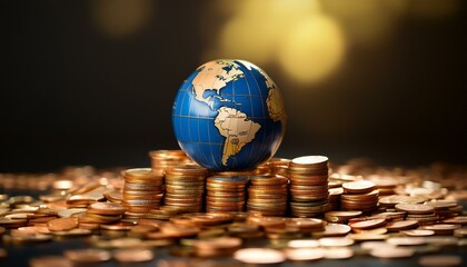 globe and coins on a blue background