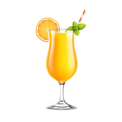 A glass or goblet with orange or lemon and mint, citrus juice. Isolated on white background, vector illustration.
