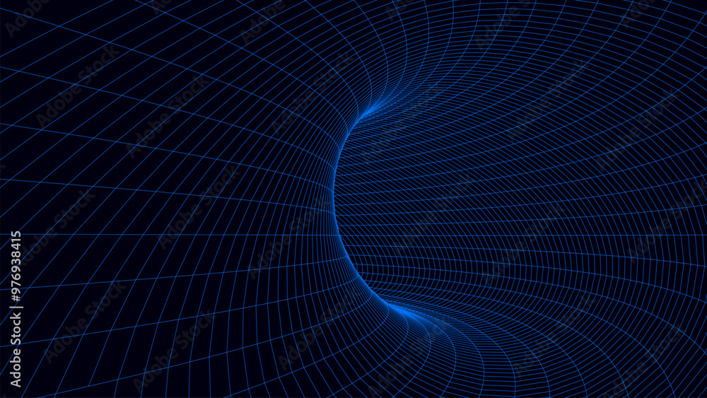 Poster abstract wireframe tunnel. light science wormhole. vector 3d portal grid. futuristic fantasy funnel.