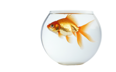 Gold fish in a fish bowl on transparent background, png	