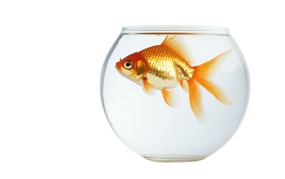Gold fish in a fish bowl on transparent background, png