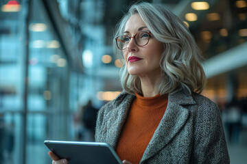 Confident Businesswoman Using Tablet in Office