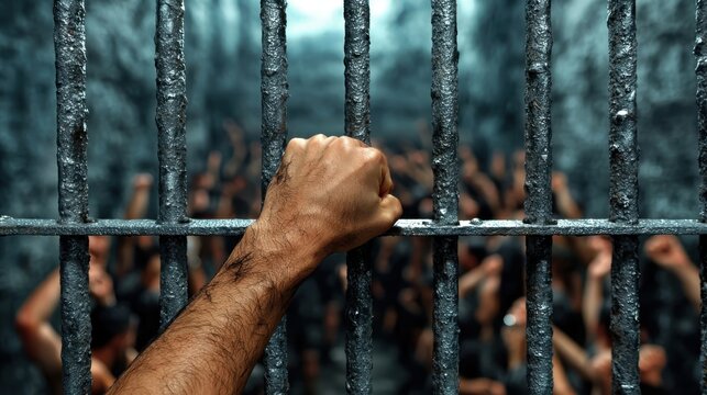 Rebellion Unleashed: Intense Historical Prison Riot Scene with Copy Space