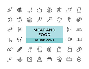 Meat and food Editable Icons collections, Vector illustration in modern thin line style of food related icons: chicken, octopus, beef, and more. Outline icons collection. Simple and editable vector il