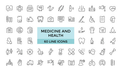 Medicine and Health editable stroke line Icons set. Hospital, patient, medicine, pharmacy, prescription and medical report. Editable vector icons.