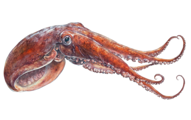 Giant squid on transparent background, png	