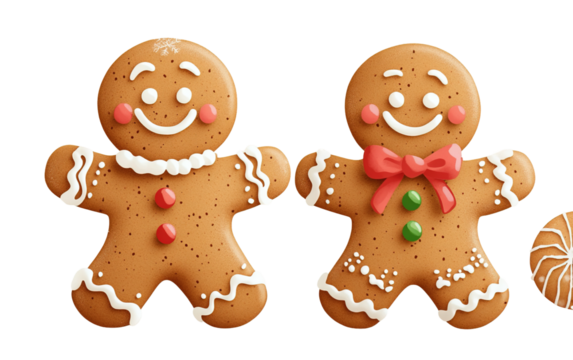 Gingerbread christmas cartoon on transparent background, png	