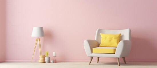 Minimalist Living Room Design with Pink Wall