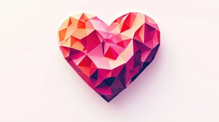 A heart made of geometric shapes with vibrant red and pink colors, isolated on a white background.