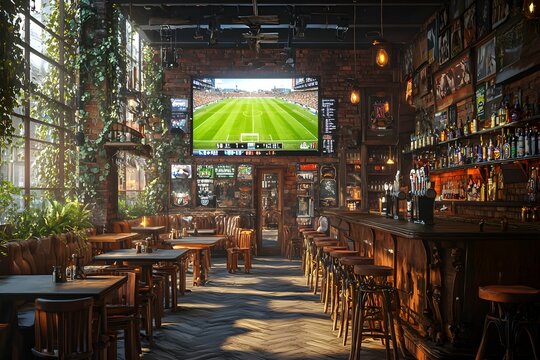 Cozy pub with large screen for evening soccer matches