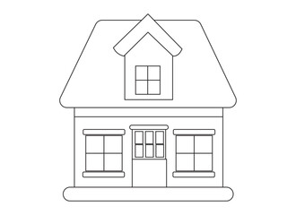 Vector line art cottage illustration featuring minimal design for rural homes.