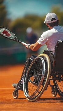 Wheelchair Tennis Player in Action, Achieving Victory On The Court With Determination