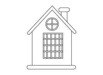 Vector line art cottage illustration featuring minimal design for rural homes.