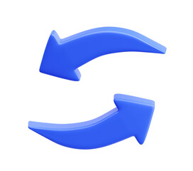 Blue Two arrows icon or refresh icon 3d illustration background